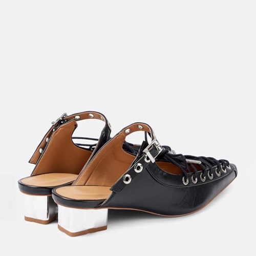 Women's Rhinestone Slingback Pumps - Embellished Lace-Up Pointed Toe Block Low Heel Mules with Strap Buckle, Dress Work Casual Punk Shoes3