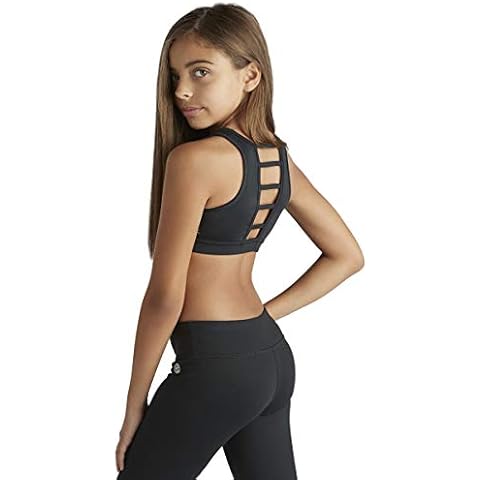 Liakada Girls Ascent Stylish & Supportive Sports Bra with Wide Shoulder Straps Dance, Gym, Yoga, Cheer! Black Cover