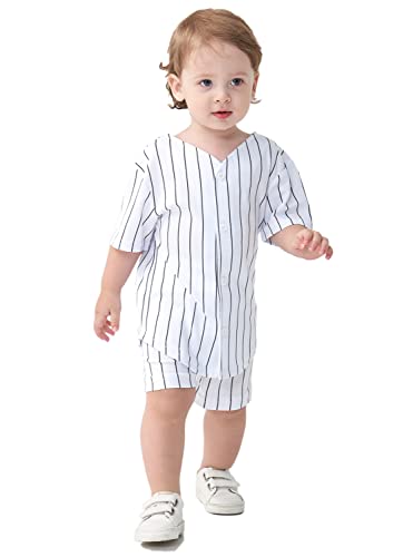 Image of Yuji Itadori Toddler Boys Baseball Pants Set Striped Sport Shorts Set Kids Button Down Shirts Elastic Waist Pants