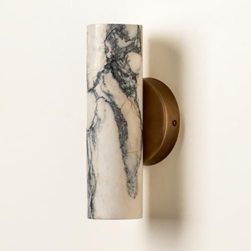 ZHKABEG 9.45 Inch Alabaster Wall Sconces Nordic Style Natural Stone Wall Lamp Marble Lampshade Up and Down Lighting Fixtures Metal Base Hardwired Indoor Wall Light for Bedroom Bedside Hallway