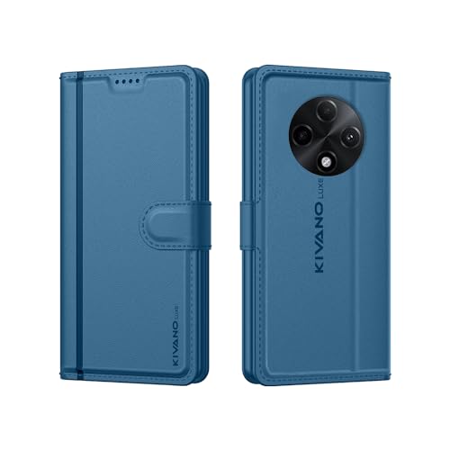 Image of KIVANO LUXE Compatible for Realme 13 Plus 5G / Realme P1 Speed 5G Luxury Handmade Leather Magnetic Flip Folio Case | Card Holder & Kickstand | Slim Protective Cover | Unisex - Blue