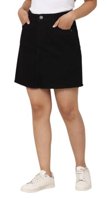 Z Black Buttoned with Zip Straight Mini Denim Woman Skirt 16000-image-32