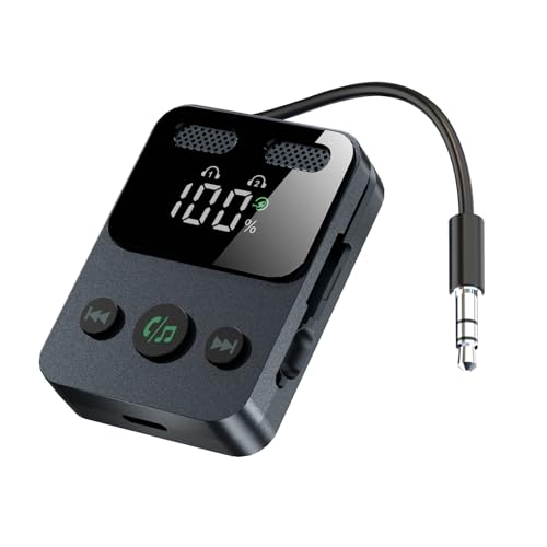 Echaar Premium Bluetooth 5.3 Transmitter Receiver Mini 3.5mm AUX Bluetooth Adapter 17 Hours Playback 2-in-1 Airplane Adapter Hands-free Calling,Music Playback,Low Latency, LED Display