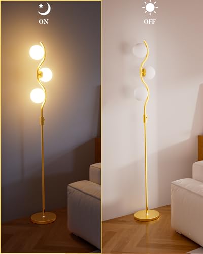 Image of Lightdot 60IN Gold Floor Lamp Stepless Dimmable Globe Floor Lamps with 3Pcs 3000K Bulbs Included Eye-Friendly Mid Century Standing Lamps with 5Lbs Heavy Base for Living Room /Bedroom /Sofa Beside