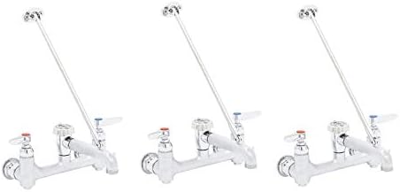 T&S Brass B-0665-BSTR Service Sink Faucet. 8" Wall Mount with Built in Stops, Vacuum Breaker, and Pail Hook. Rough Chrome with Garden Hose Male Outlet. (Pack of 3)