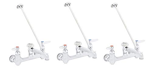 T&S Brass B-0665-Bstr Service Sink Faucet. 8" Wall Mount With Built In Stops, Vacuum Breaker, And Pail Hook. Rough Chrome With Garden Hose Male Outlet. (Pack Of 3) #TOP17