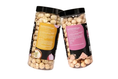 Image of H O M House Of Makhana 130g Cream and Onion And Himalayan Salt Gourmet Makhana Jar Roasted in Olive Oil, Flavored Makhana Pack of 2 (65gX2)