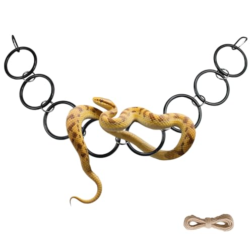 Snake Climbing Chain for Reptile Enrichment, Snakes Enclosure Accessories, Safe Smooth Hoop Toys for Ball Pythons, Corn Snakes, Small Reptiles, Tank Accessories for Reptile Enclosures (Black)