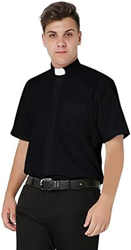 IvyRobes Men's Short Sleeves Tab Collar Clergy Shirt XXX-Large Black (Necksize 17")
