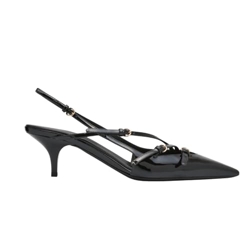 Goolita Pointed Closed Toe Slingback Kitten Heels for Women, Patent Leather Buckle Heeled Sandals Slip On Office Dress Pumps Shoes4