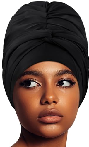 Swim Turban Waterproof Silicone Lined Swim Cap for Braids and Dreadlocks Long Hair Swim Caps for...