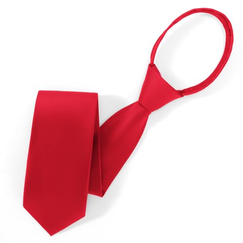 UETLRO Pre Tied Adjustable Red Zipper Ties for Men 3.15 (8CM) Mens Solid Color Necktie
