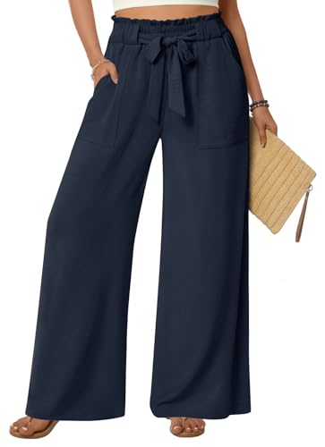 Anyhold High-Waisted Wide-Leg Palazzo Pants (Dark Blue)