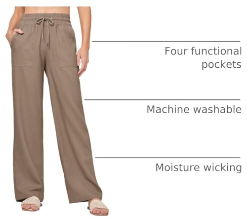 Image of Willit Women Linen Pants Wide Leg Casual Palazzo Pants Cotton Linen Lounge Beach Summer Pants with Pockets 29 inch /31 inch / 33 inch