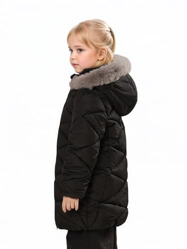 Image of SOLOCOTE Girls Winter Puffer Coat with Faux Fur Hood Sherpa Lined Parka Water-Resistant Windproof Quilted Jacket