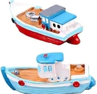 2Pcs Miniature Dollhouse Boat Mini Fishing Boat, Yacht Model Mediterranean Decor Resin Desktop Figurines Ornament Ocean Beach Micro Landscape Decoration, Dollhouse Accessories, Decorations