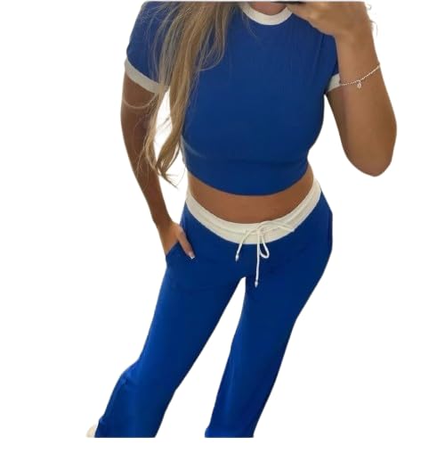 Crop top et pantalon côtelés ensemble bleu marine pour vos journées détente décontractées