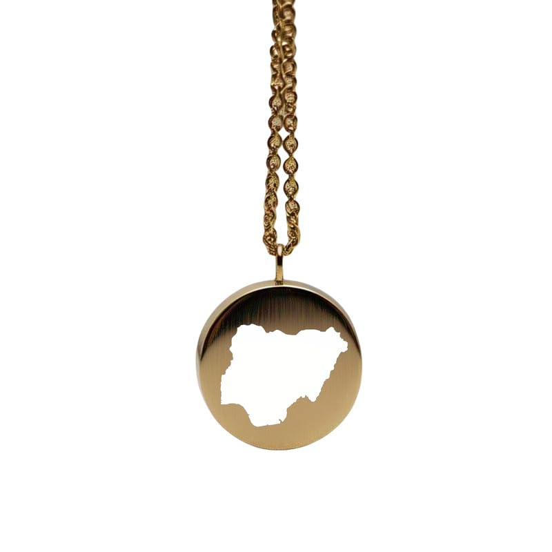 Pendentif carte du Nigéria en argent doré médaille Terre ronde