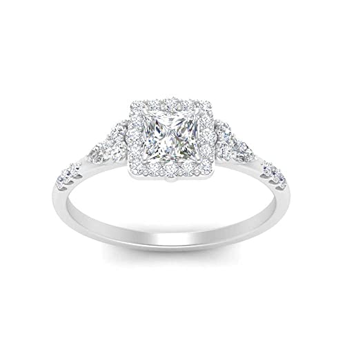 Image of Choose Your Color 925 Sterling Silver Princess Shape Petite Engagement Rings Halo Edwardian Engagement Ring Everyday Wedding Jewelry Handmade Gifts for Wife : US Size 4 to 12