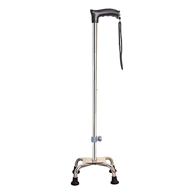 BMEDN 4 Leg Height Adjustable Chroome Walking Stick for Unisex - Silver Color