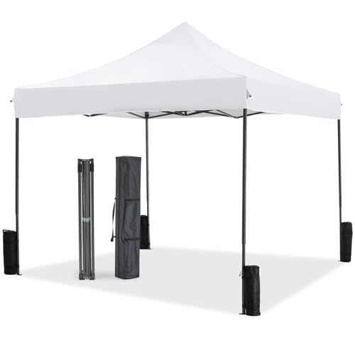 NEWBULIG 10x10 FT Pop Up Canopy Easy Up Tents for Camping Parties Events Beach Backyard Portable Outdoor Shelter Heavy Duty Instant Sun Shade with Sand Bags, White