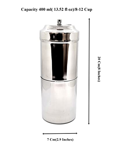 KERAM coffee filters indian style-drip coffee maker 400 ml(13.52 Oz) 8-12 cup-coffee bar accessories-madras coffee filter-dripper camping-hiking reusable/permanent slow metal filter pour over dripper