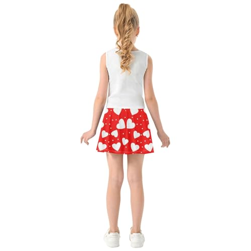 Kids Tennis Skirts White Hearts Dots Red Athletic Shorts Girls Skorts 2 in 1 School Skirt 4t4