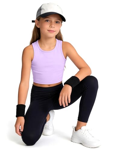Image of HASMES Girls Athletic Tank Tops Sleeveless Basic Dance Crop Tops for Kids