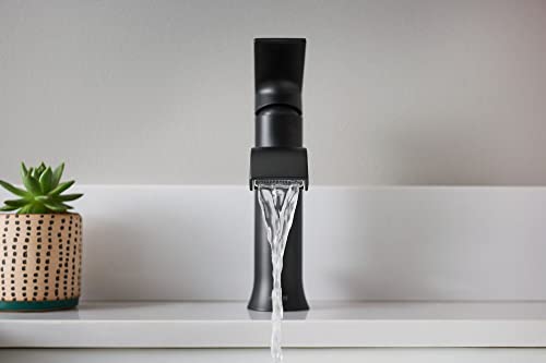 Moen Genta LX Matte Black One-Handle Modern Bathroom Sink Faucet with Optional Deckplate and Low-Arc Spout for Bath Countertop and Three-Hole or One-Hole Sinks, 6702BN