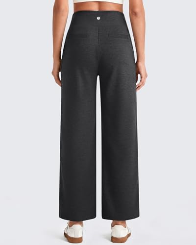 Image of G4Free EverGoing Wide Leg Ankle Pants for Petite Women with Pockets Stretch | Moisture Wicking, 4-Way Stretch, 7 /8 Ankle Length, Faux Fly Detail, Faux Back Pockets, Yoga To Casual Wear