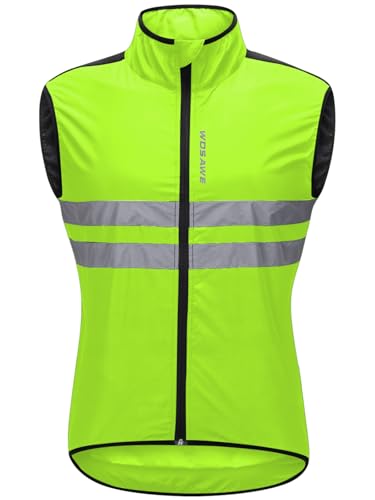 WOSAWE Men's High Visibility Cycling Wind Vest Sleeveless Reflective Bicycle Gilet, XL Green