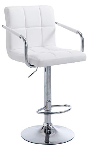 CLP Tabouret De Bar Ergonomique Lucy V2 en Similicuir I Hauteur Réglable I Chaise De Bar Pivotante avec Accoudoirs Dossier Et Repose-Pied, Couleur:Blanc, Couleur du Cadre:Chrome
