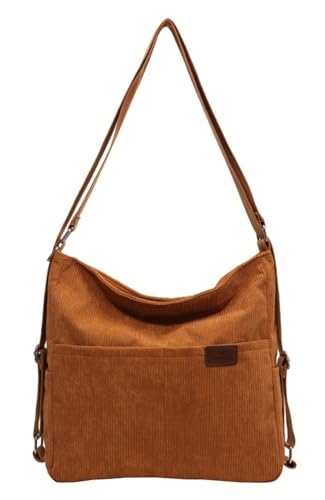 Women’s Large Capacity Crossbody Bag Corduroy Tote Purse Satchel Commute Hobo Bag Work Bags Backpack with Multi-pocket