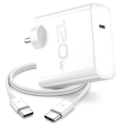 Image of 120W Flash Super Fast Charger with Type C Charging Cable Compatible for VIVO X100 5G, V30, V-X90 5G, V-X90 PRO 5G, V-X FOLD 3, iQOO-11 5G, iQOO 9 Pro, iQ9, iQOO 9T (120W Charger with Cable)