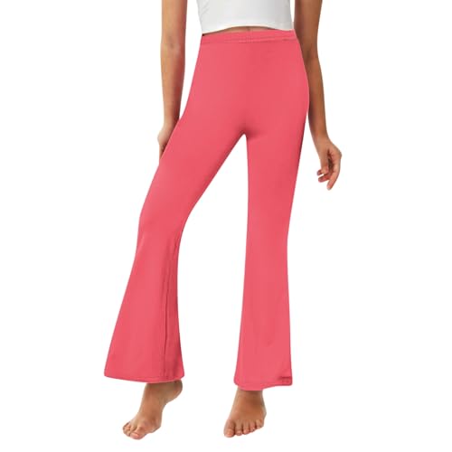 Kids Cute Flared Base Layer Pants (Ages 2-13) | Fashion Elastic Waist Pants for Lounge | Soft Stretchy Leggings Pink