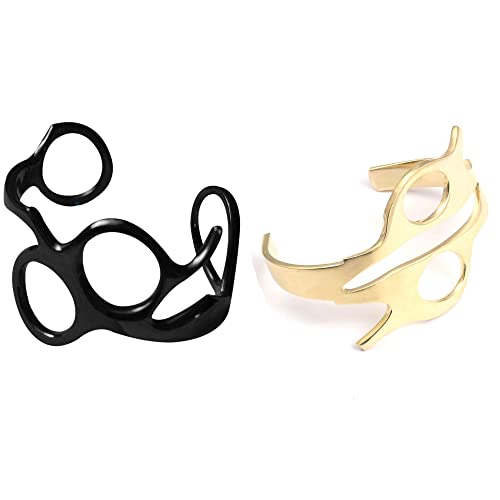 OdontoMed2011 Set of 2 Pieces Personalized Barber Hairdressers Hair Scissors Bracelet Black + Gold Color Hairstylist Bangle Barber Jewelry Beauty Bracelets for Men Women Stainless Steel