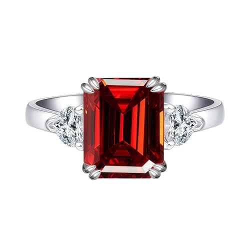 WenGem Jewelry 4CT Emerald Cut Moissanite Hypoallergenic Engagement Wedding Eternity Ring for Women Man Promise Anniversary Birthday Band Jewelry Gift 18K Golden Plated 925 Sterling Silver (Red, 5)