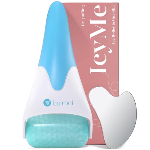 BAIMEI IcyMe Ice Roller for Face and Gua Sha Facial Tool Set, Ice Face Roller Reduces Puffiness Skin Care Tools, Self Care for Women - Bule