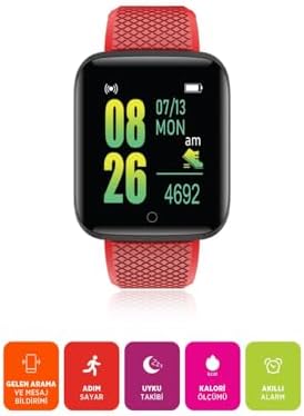 Polosmart PBS153 Titreşimli Adım Sayar Müzik Kontrol Spor Mod Bluetooth Akıllı Saat Kırmızı - Görsel 2