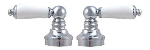 Fit Price Pfister Lever Porcelain Handles, Fit Pfister Compression Stems 12 Spline Connection, with Chrome Plated Trim - By PlumbUSA