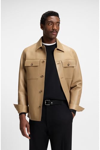 BOSS Hommes Ther-Flag-E Sz35 Ceinture en cuir italien avec passant à rayures emblématiques