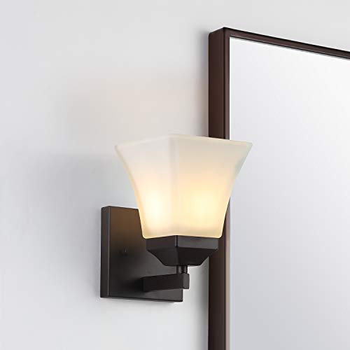 Image of JONATHAN Y 5 inch Oil Rubbed Bronze 1-Light Modern Cottage LED Vanity Light Wall Sconce, Farmhouse Wall Lamp for Bathroom Mirror Kitchen, White Glass Shade, LED Bulb Included JYL7522A