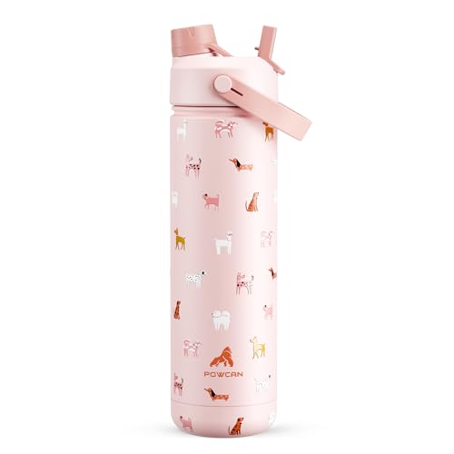 Image of POWCAN 26 oz Insulated Water Bottle with 2-in-1 Straw and Spout Lid, Keep Cold 24H, Leak-Proof, Fits in Car Cup Holder, Stainless Steel Water Bottle for Gift, Home, Trip, Daily Outings (Furry Friends)