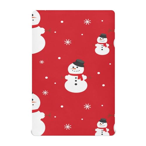 Moudou Christmas Snowman Playard Sheet for Boy Girls, Soft Breathable Fitted Toddler Sheet for Standard Playard Bed Mattress, 39 x 27 x 5 Inch