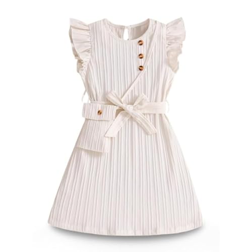 Image of Niren Enterprise Girls Fit And Flare Knee Length Striped Round Neck Sleeveless Dress with Waist Belt and String Purse