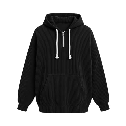 Corduroy 1/4 Zip Hoodie For Men Long Sleeve Drawstring Hooded Pullover - image 9