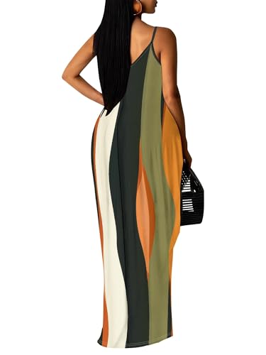 Image of Women's Summer Maxi Dress Spaghetti Strap Floral Boho Beach Long Sundress with Pockets