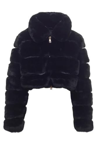 Righe in Ecopelle NOSECRETS Giacca Donna Cropped Eco pelliccia bomber Nero (IT, Testo, L, Regular, Corto, Nero)