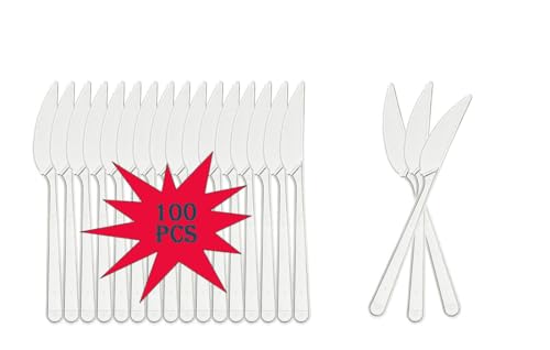 Lauroo Plastikmesser LUX Mehrwegmesser Plastikbesteck - Transparent 100 Stück