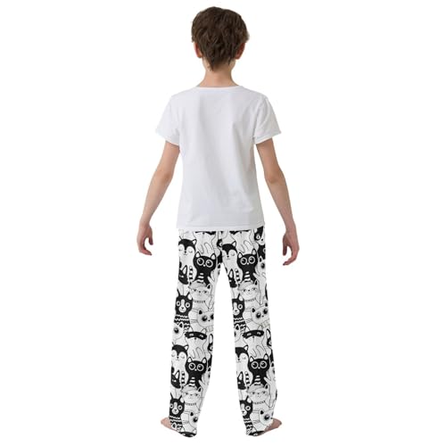 Hand Drawn Black Cats Boys Pants for Kids Jogger Pants with Pockets S-XL3